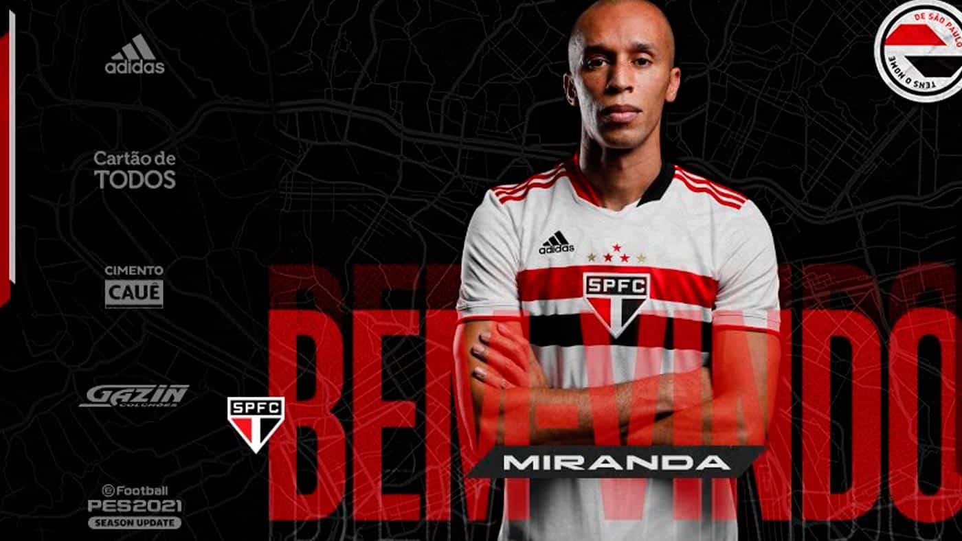 S&atilde;o Paulo anuncia retorno de Miranda ao clube depois de 9 anos