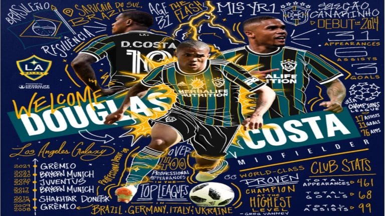 Gr&ecirc;mio oficializa rescis&atilde;o contratual de Douglas Costa, que &eacute; anunciado pelo LA Galaxy
