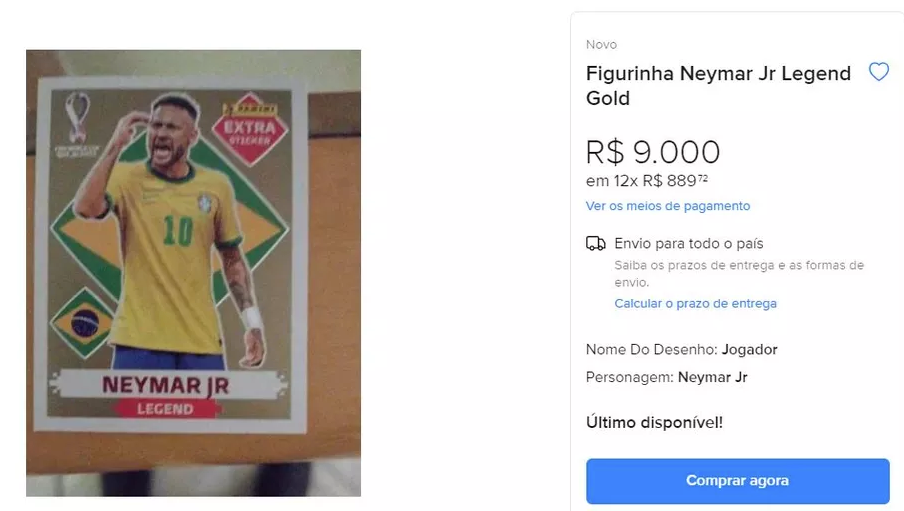 Figurinha do Neymar &eacute; vendida no Mercado Livre - Foto destaque: Reprodu&ccedil;&atilde;o / Internet