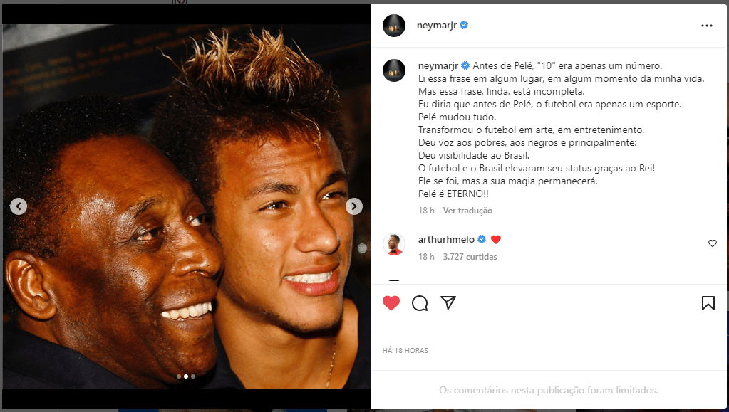 Neymar se despede de Pel&eacute; - Reprodu&ccedil;&atilde;o/Via Instagram
